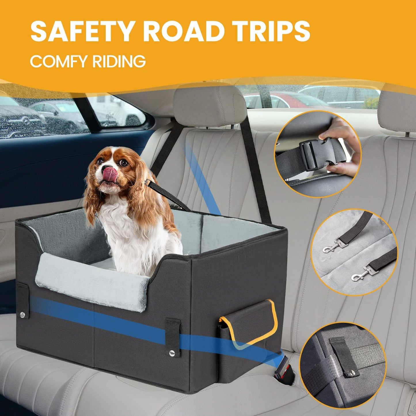 dog car seat for small dogs, elevated dog booster seat pet travel carrier bed for car with adjustable straps pet car booster seat for small dogs cats