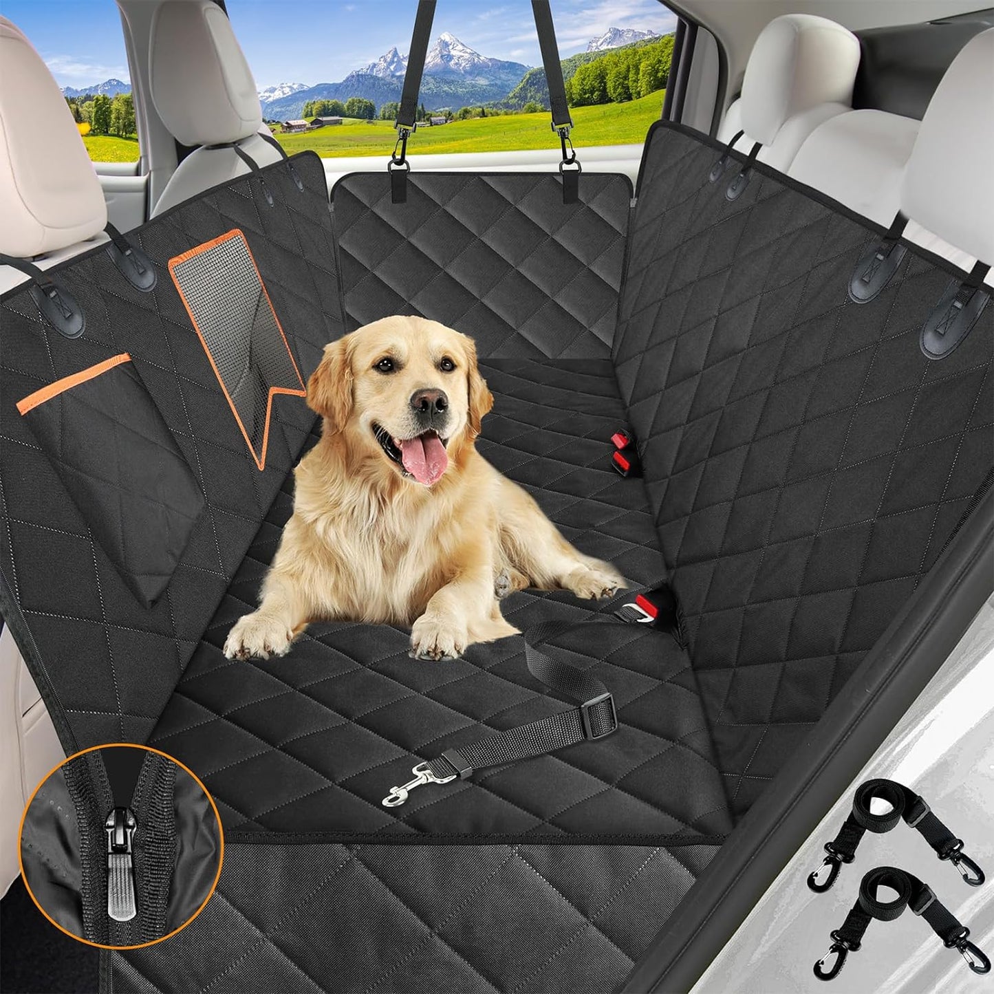 dog car seat cover for back seat,waterproof hammock with mesh window, anti-scratch nonslip car seat protector for dogs, 600d heavy duty dog seat cover for cars trucks and suvs