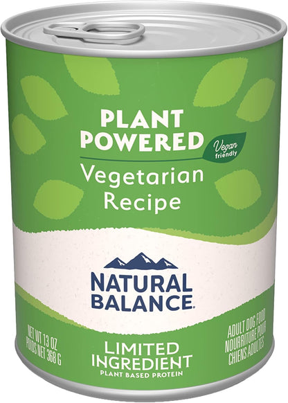 Limited Ingredient Adult Wet Canned Dog Food with Vegan Plant Based Protein and Healthy Grains, Vegetarian Recipe, 13 Ounce (Pack of 12)