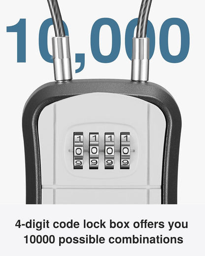 Portable Key Lock Box with Removable Cable Handle - Wall-Mounted Resettable Combination Lock for Home, Office, and Apartment Key Storage (Grey)