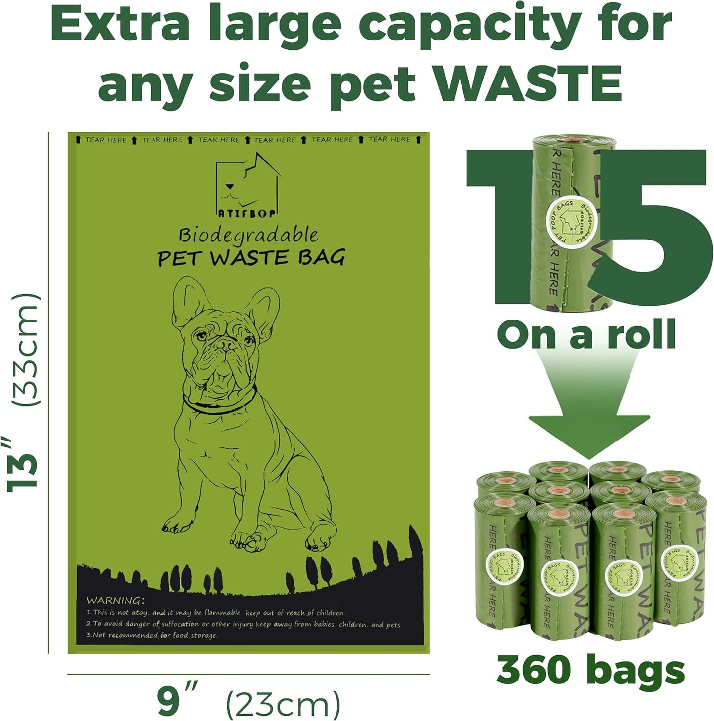 biodegradable dog poop bags 360 count scented, leak proof and extra thick waste bag refill (scented)