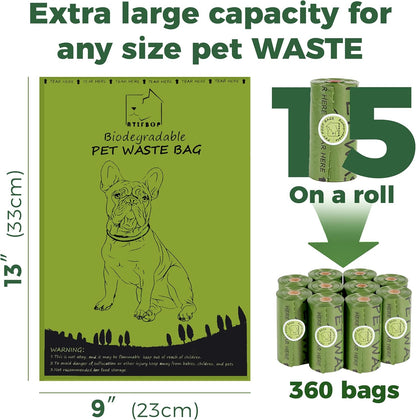 Biodegradable Dog Poop Bags 360 Count Scented, Leak Proof and Extra Thick Waste Bag Refill (Scented)