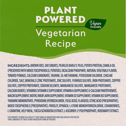 Limited Ingredient Adult Dry Dog Food with Vegan Plant Based Protein and Healthy Grains, Vegetarian Recipe, 4 Pound (Pack of 1)