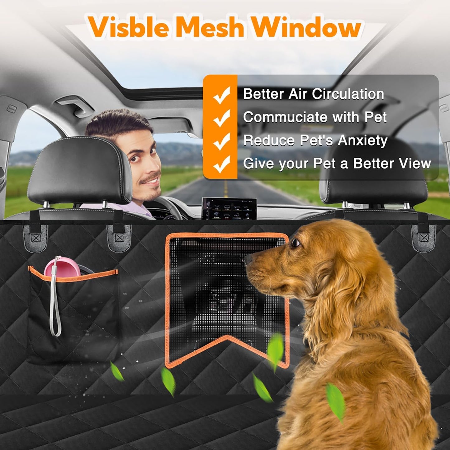 dog car seat cover for back seat,waterproof hammock with mesh window, anti-scratch nonslip car seat protector for dogs, 600d heavy duty dog seat cover for cars trucks and suvs