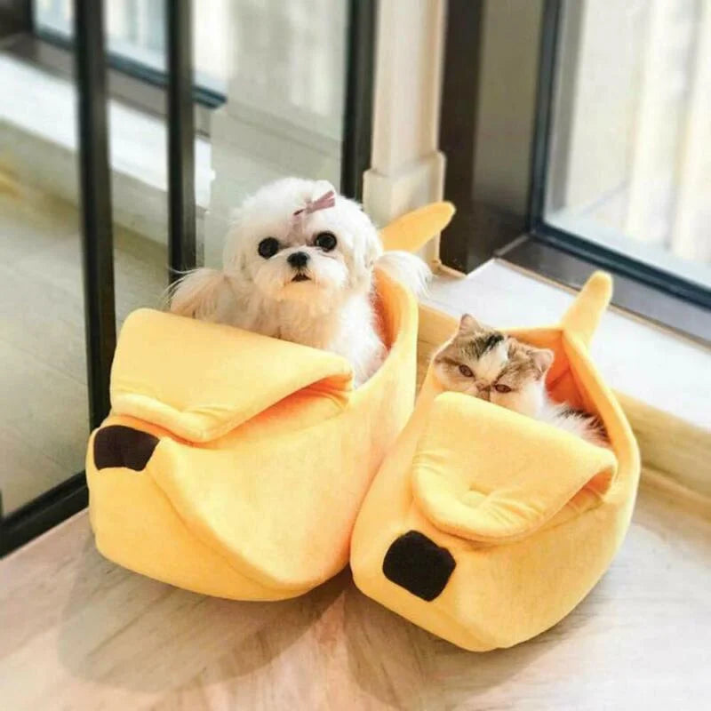 cozy banana cat bed