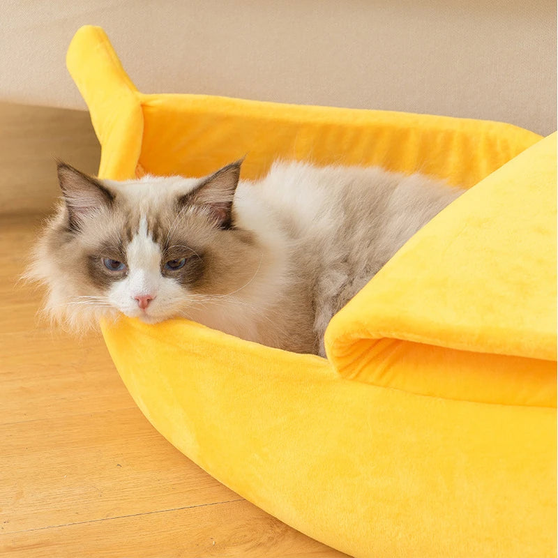 cozy banana cat bed