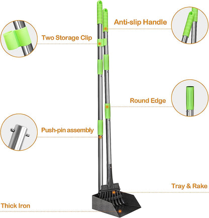 Pooper Scooper, Dog Pooper Scooper Long Handle Stainless Metal Tray and Rake for Medium Small Dogs Heavy Duty Pet Supplies to Use for Grass, Dirt or Gravel