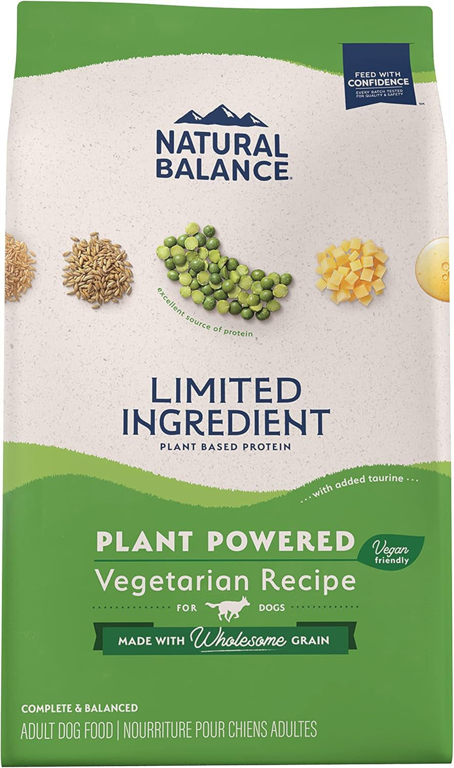 limited ingredient adult dry dog food with vegan plant based protein and healthy grains, vegetarian recipe, 4 pound (pack of 1)