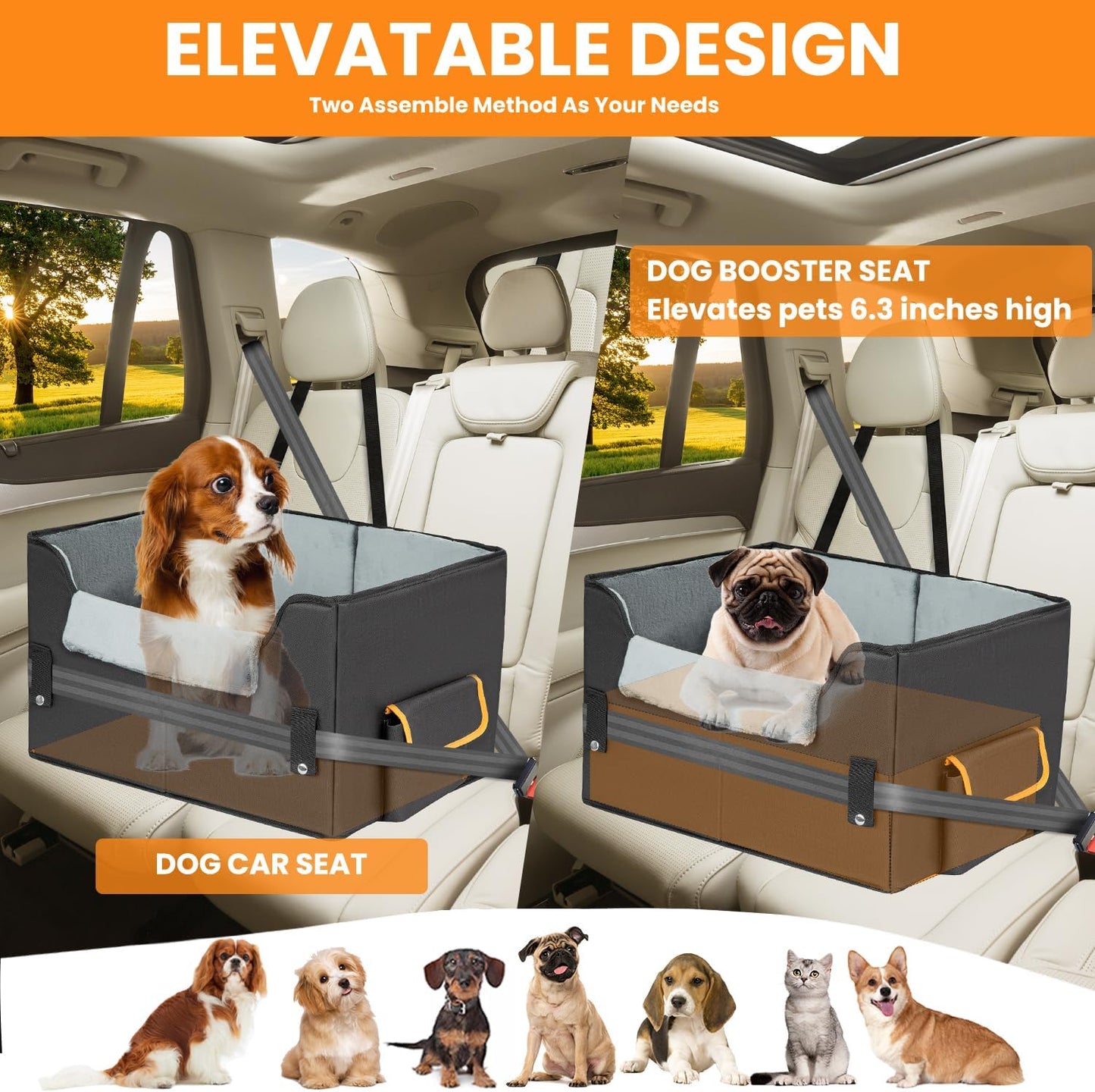 dog car seat for small dogs, elevated dog booster seat pet travel carrier bed for car with adjustable straps pet car booster seat for small dogs cats