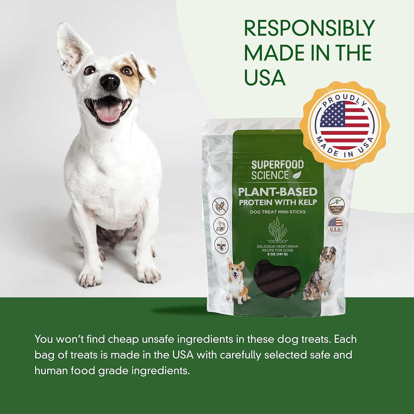 hypoallergenic healthy dog treats: plant-based vegetarian dog snacks w/ kelp, sweet potato, chia, flaxseed, coconut oil for skin & coat, grain & gluten-free vegan protein dog treats training, 5 oz